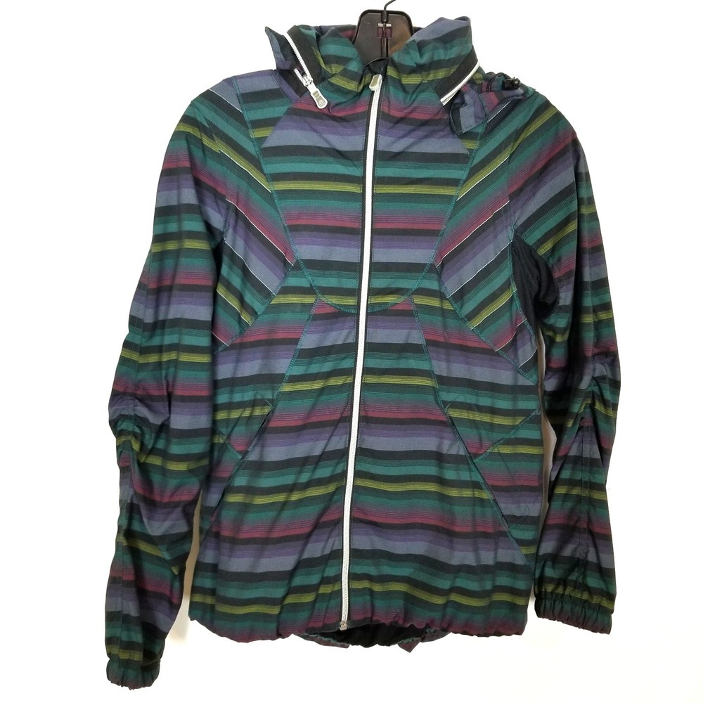 Lululemon Women Hustle Multicolor Poncho Striped Jacket The Sweat Sz 4 Hooded